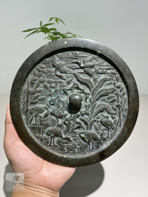 明 六鹤同春洞石芭蕉纹镜 - 图2